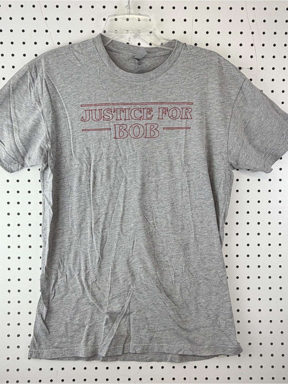 Next Level Apparel Gray Tee with Red "Justice For Bob" Print